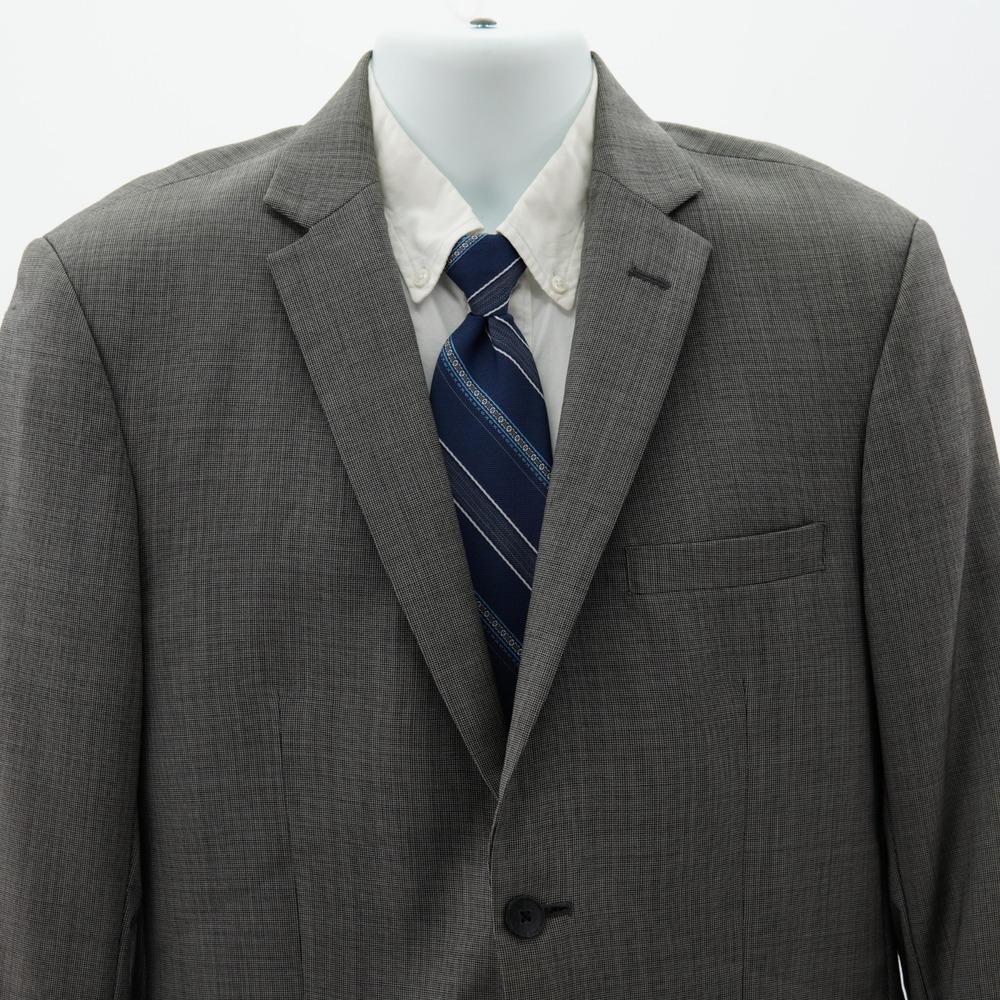 DAMAGED Joseph Jos A Bank Wool Gray Black Check Blazer 38S Tagged 40S Slim‎ Fit